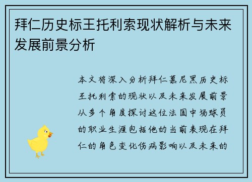 拜仁历史标王托利索现状解析与未来发展前景分析