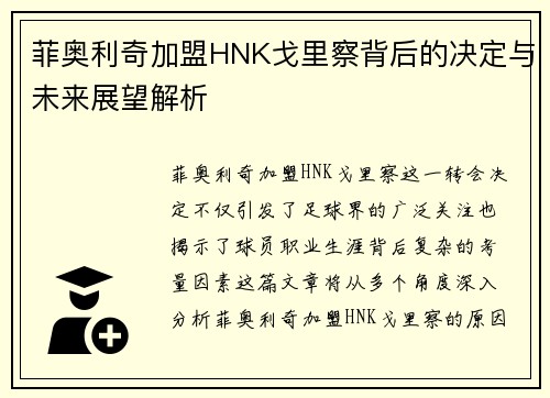 菲奥利奇加盟HNK戈里察背后的决定与未来展望解析